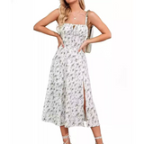 ARIELLOU™ – Elegant Lace-Up Square Neck Midi Dress