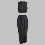 MANUELA™ - Elegant Pleated Slit Long Skirt Set