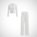 COLY™ - Comfy Button Front Long Sleeve Top and Pants Set
