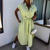 FLORIBETH™ – Comfy Striped Belted Casual Midi Dress