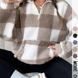 SAVANNAH™ - Stylish Plaid Print Half Zip Sweatshirt Casual Long Sleeve