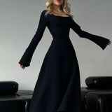 ERIN™ - Sophisticated Lace-Up Tie Back Flounce Sleeve A-Line Long Dress