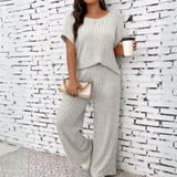 WAUNA™ - Casual Plus Size Short Sleeve Top and Pants Set