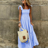 NANCY™ - Chic Retro Plaid Smocked Dress