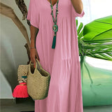 LINNEA™ – Soft Ruffle V-Neck Maxi Dress