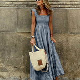 NANCY™ - Chic Retro Plaid Smocked Dress