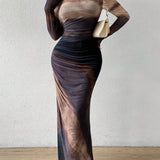 TORINA™ - Comfy Printed Long Sleeve Round Neck Bodycon Maxi Dress