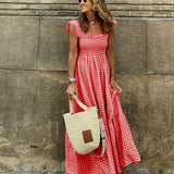 NANCY™ - Chic Retro Plaid Smocked Dress