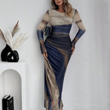 TORINA™ - Comfy Printed Long Sleeve Round Neck Bodycon Maxi Dress