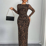 JULIA™ - Comfy Printed Long Sleeve Round Neck Bodycon Maxi Dress