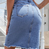 GISELE™ – Casual Slit Midi Denim Skirt