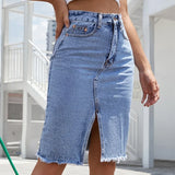GISELE™ – Casual Slit Midi Denim Skirt