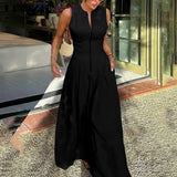 HONORATA™ – Relaxed Loose Fit Zippered Round-Neck Maxi Dress