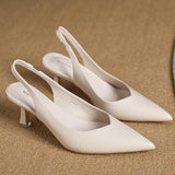 AMIRA™ - Women’s PU Leather Slingback Heels Simple Solid Color Pointed Toe Pumps